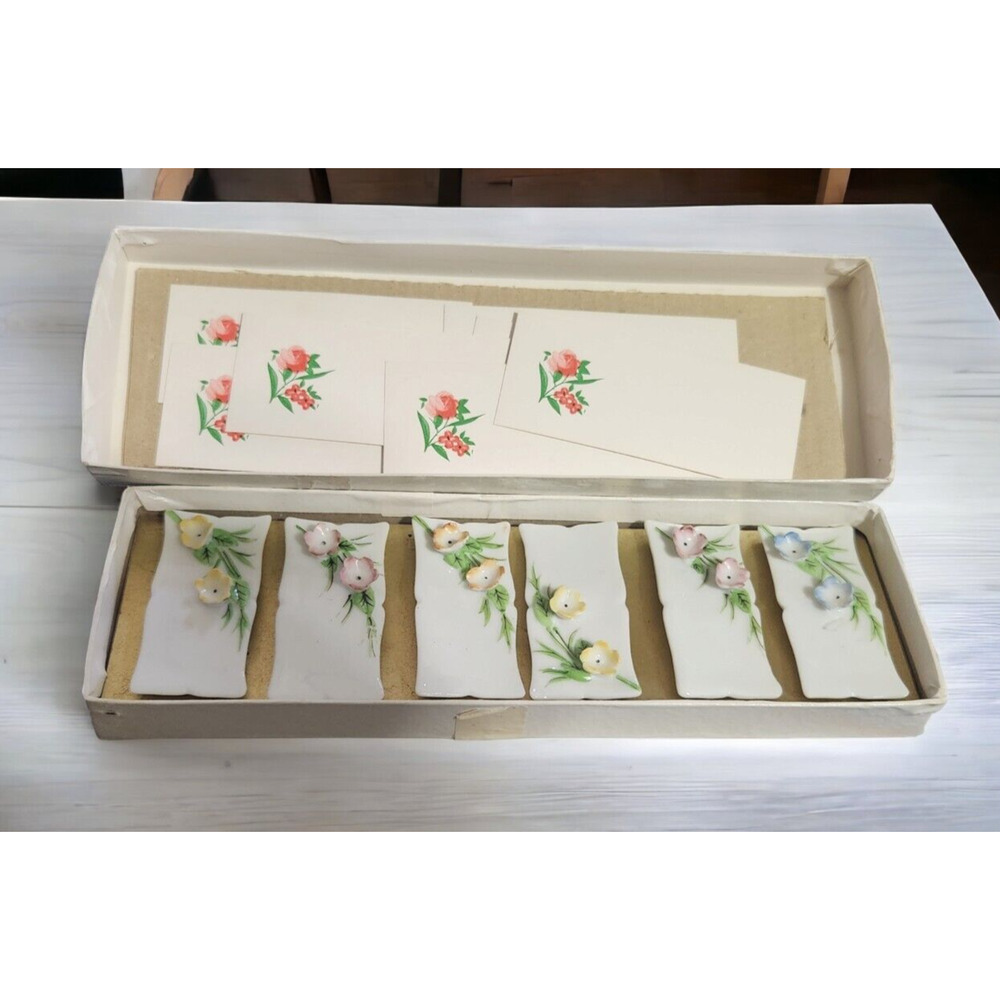 Vintage Royal Adderley‎ Place Name Card Holders Floral Bone China England 6